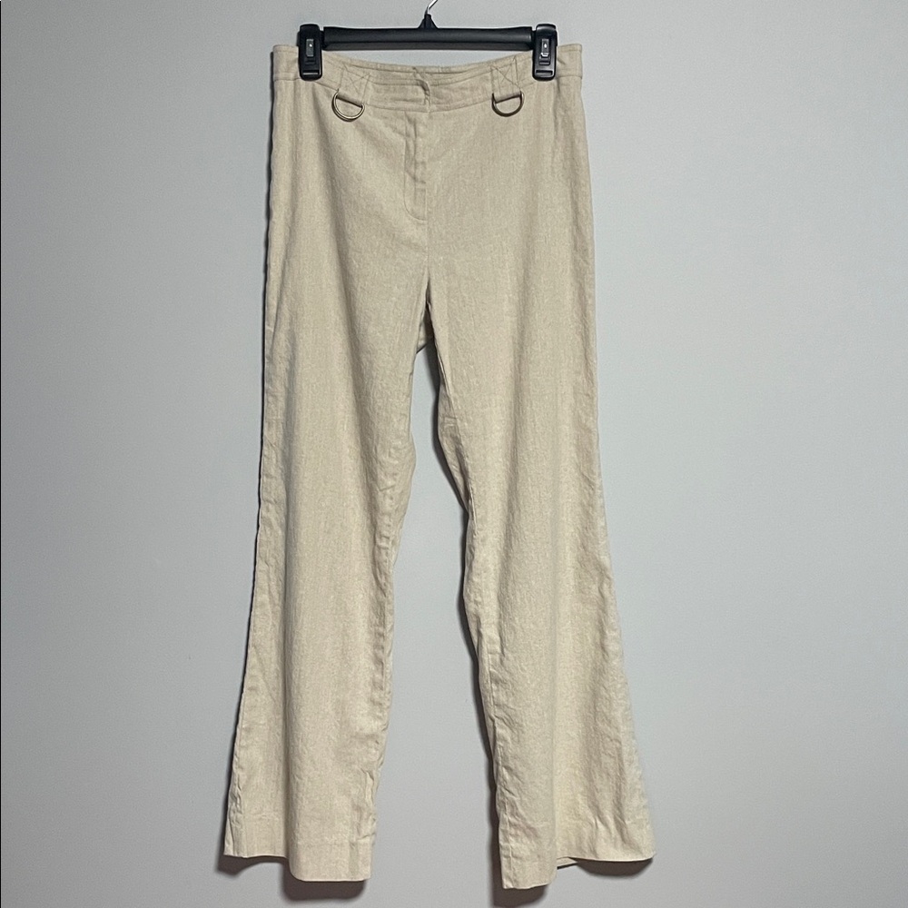 David Meister Tan Flare Linen dress Pants Size 6